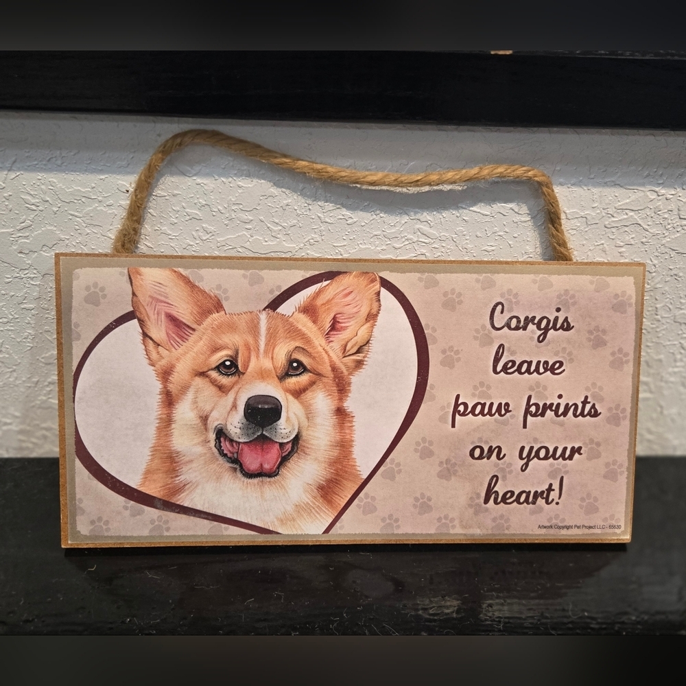 *3/$20 Corgi 'Dogs Leave Paws Prints On Your Heart' Wall Hanging Sign Decor - Picture 1 of 1
